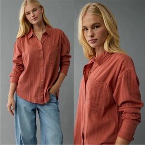 American Eagle Perfect Button-Up Shirt Rust